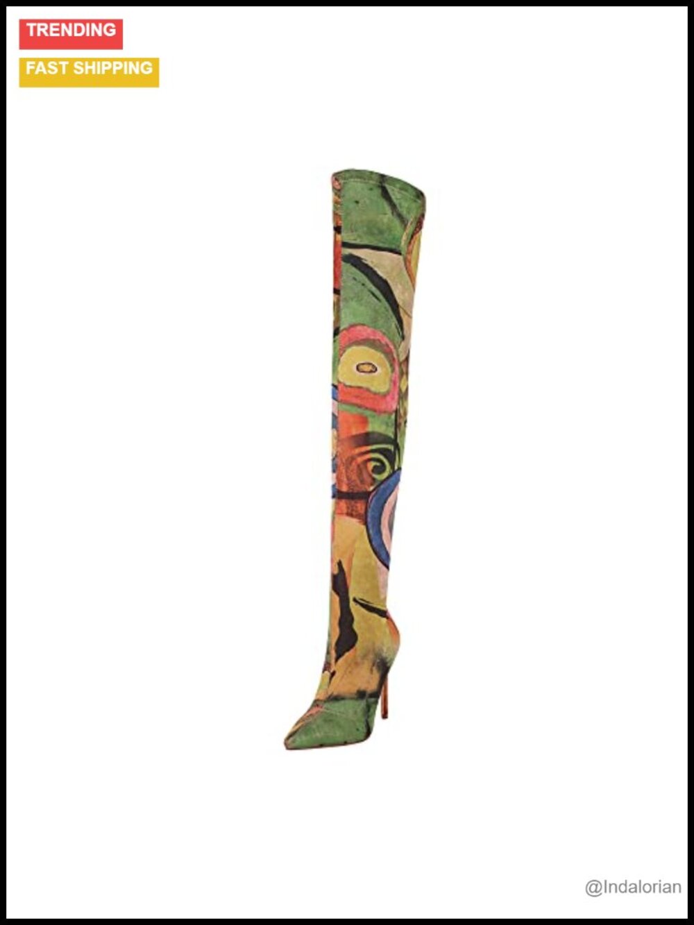 Women's Printed Stretchy Thigh High Boots Pointy Toe Stiletto Heel Over Knee